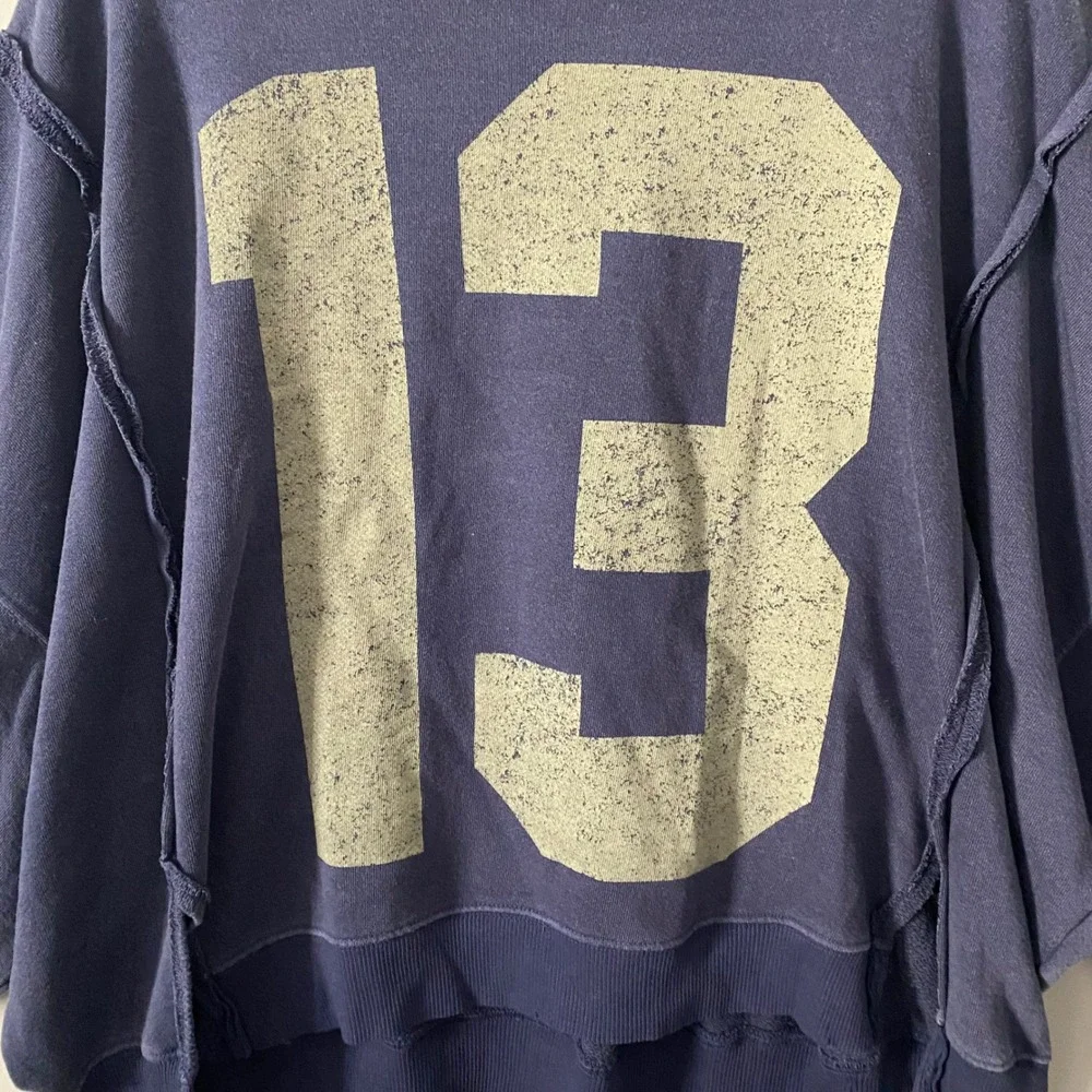 We The Free Blue Number 13 (T Swift) Camden Oversized Distressed Sweatshirt XS - Picture 3 of 7
